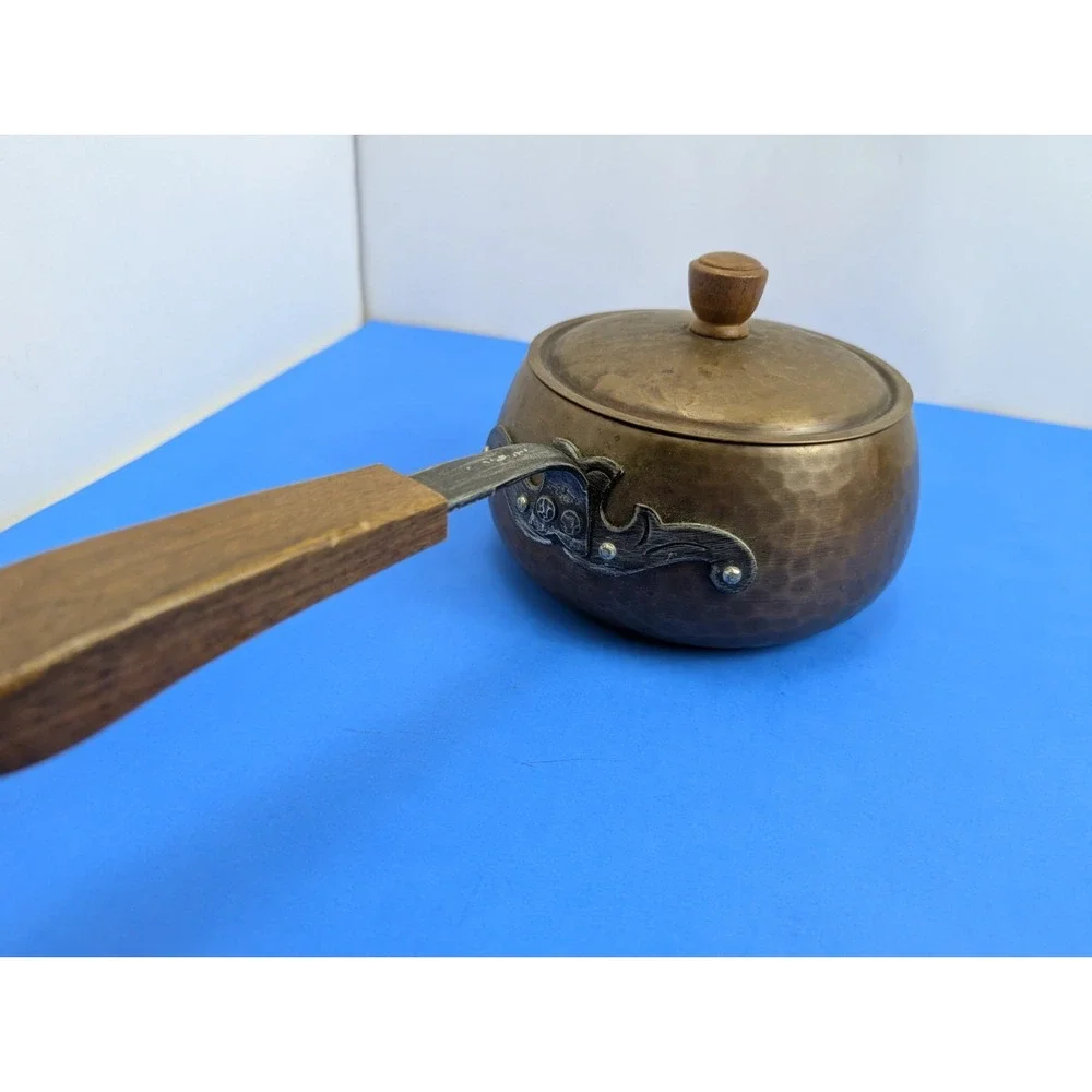 Vintage Swiss Made Stockli Hammered Copper Metal Chef Pot Wood Handle for Stove